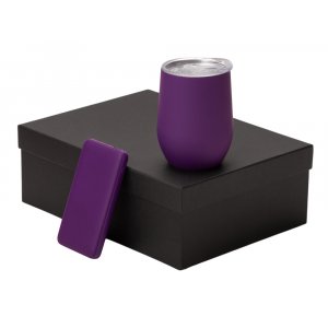 Подарочный набор с термокружкой и повербанком С2, 10000 mAh, фиолетовый Подарочный набор с термокружкой и повербанком С2, 10000 mAh, фиолетовый