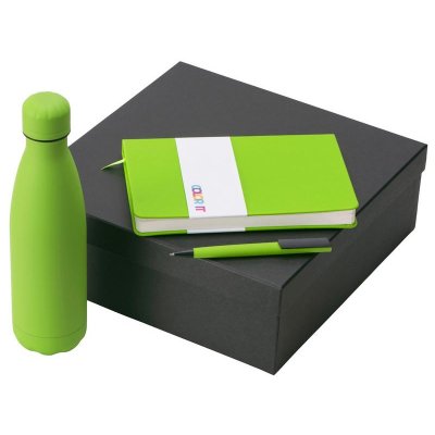 Подарочный набор c блокнотом C2, ручкой и термобутылкой, зеленое яблоко