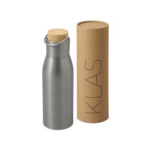 Вакуумная термобутылка с бамбуковой крышкой Klas, 500 мл, серебристый