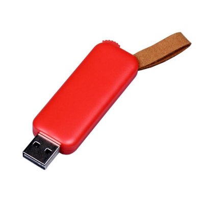 USB-флешка промо на 32 Гб прямоугольной формы, выдвижной механизм, красный