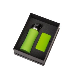 Подарочный набор с бутылкой для воды и повербанком С1, 5000 mAh, зеленое яблоко