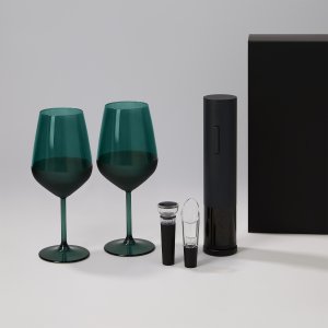 Подарочный набор 2 бокала для вина Emerald + набор для вина Sacramento в черной коробке