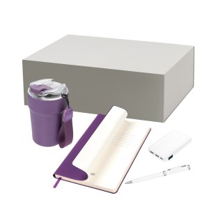 Подарочный набор Monaco, фиолетовый (термокружка, аккумулятор, ежедневник, ручка) Подарочный набор Monaco, фиолетовый (термокружка, аккумулятор, ежедневник, ручка)