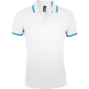 Рубашка поло мужская Pasadena Men 200 с контрастной отделкой, белая с голубым
