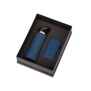 Подарочный набор с бутылкой для воды и повербанком С1, 5000 mAh, темно-синий