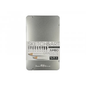 Набор чернографитовых карандашей  Sketch & Art  утолщенные,9 шт. hb-14b,  металлическая коробка с ложементом