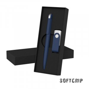 Набор ручка + флеш-карта 16 Гб в футляре,покрытие softgrip, цвет темно-синий