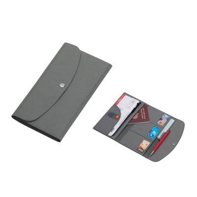 Органайзер для документов на кнопке с отделением для купюр и ручки, упаковка в индивидуальный пакет, серый