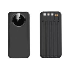 Зарядное устройство "Phantom" 10000 mAh с 4мя встроенными кабелями и цифровым индикатором заряда, цвет черный