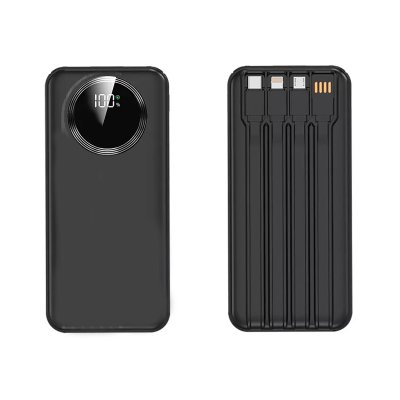 Зарядное устройство "Phantom" 10000 mAh с 4мя встроенными кабелями и цифровым индикатором заряда, цвет черный