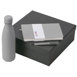 Подарочный набор c блокнотом C2, ручкой и термобутылкой, серый