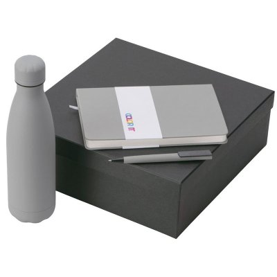 Подарочный набор c блокнотом C2, ручкой и термобутылкой, серый