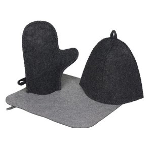 Банный набор из шапки, рукавицы и коврика Calm, серый