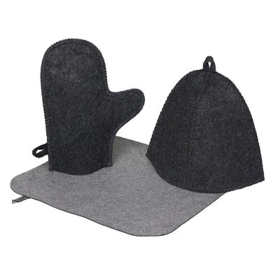 Банный набор из шапки, рукавицы и коврика Calm, серый