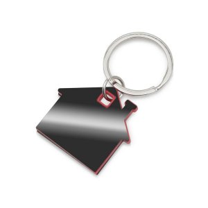 Металлический брелок с пластиковой цветной вставкой SteelPop House, серебристый с красным