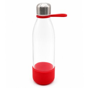 Бутылка стеклянная с манжетой и держателем Glassy, красная