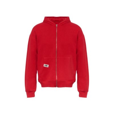 Толстовка оверсайз с капюшоном на молнии Monaco, красный, лейбл, бренд тайп и термотрансфер
