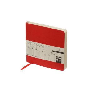Скетчбук Sketch & Art в мягком переплете 145х145 мм, 100 л. бежевой бумаги 100 гр., красный