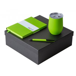 Подарочный набор c блокнотом C1, ручкой и термокружкой, зеленое яблоко