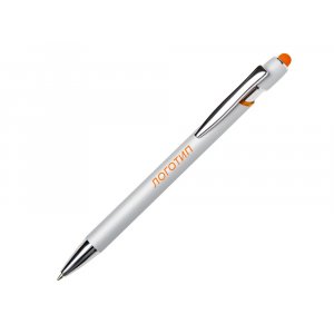 Ручка-стилус металлическая шариковая Sway Monochrome с цветным зеркальным слоем, серебристый с оранжевым Ручка-стилус металлическая шариковая Sway Monochrome с цветным зеркальным слоем, серебристый с оранжевым