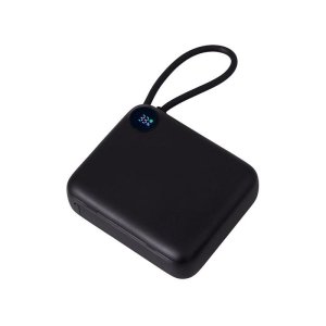 Внешний аккумулятор со встроенным кабелем Liri, QC/PD, 10000 мАч, черный Внешний аккумулятор со встроенным кабелем Liri, QC/PD, 10000 мАч, черный