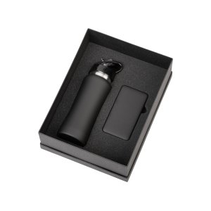 Подарочный набор с бутылкой для воды и повербанком С1, 5000 mAh, черный