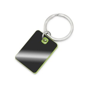 Металлический брелок с пластиковой цветной вставкой SteelPop Rct, серебристый с зеленым яблоком