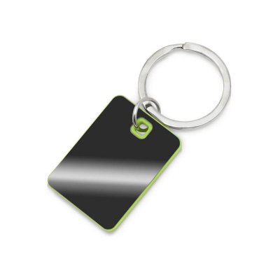 Металлический брелок с пластиковой цветной вставкой SteelPop Rct, серебристый с зеленым яблоком