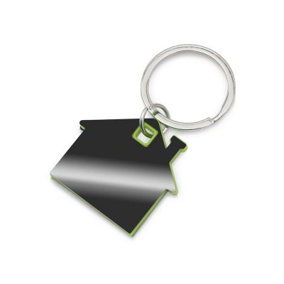 Металлический брелок с пластиковой цветной вставкой SteelPop House, серебристый с зеленым яблоком