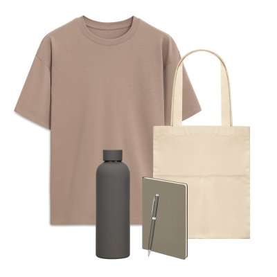 Набор с одеждой RUST (футболка, термобутылка, ежедневник, ручка, шоппер), мокко/серый, M/L
