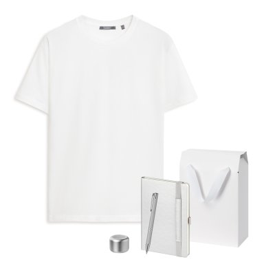 Набор с одеждой KRIS (футболка, колонка, ежедневник, ручка), серебряный, XL