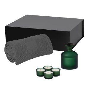 Подарочный набор Sento, Cella, зеленый (свеча, диффузор, плед)