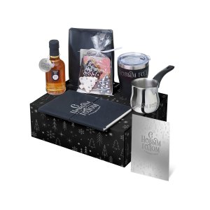 Подарочный набор с туркой, кофе и термокружкой, черный Подарочный набор с туркой, кофе и термокружкой, черный