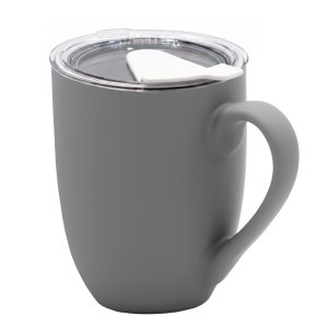 Кружка с крышкой Velvet Duo, софт-тач, тёмно-серая/белая