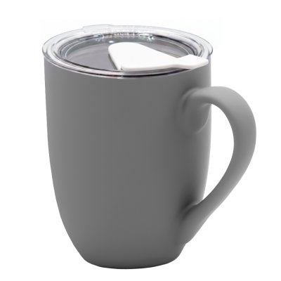 Кружка с крышкой Velvet Duo, софт-тач, тёмно-серая/белая