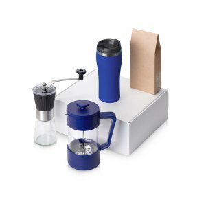 Подарочный набор с кофе, кружкой и френч-прессом Бодрое утро 2.0, синий Подарочный набор с кофе, кружкой и френч-прессом Бодрое утро 2.0, синий