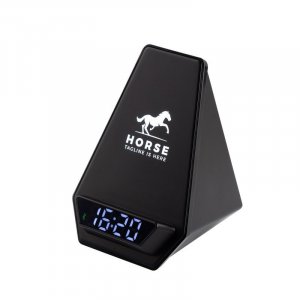 Настольная Bluetooth колонка (3Вт) "Smart Pyramid" с часами и беспроводным (15W) зарядным устройством, с подсветкой логотипа, цвет черный