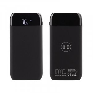 Беспроводное зарядное устройство "ShineMax SOFTTOUCH", 10000 mAh с подсветкой логотипа и цифровым индикатором заряда, цвет черный