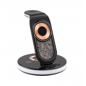 Беспроводная (15W) зарядная станция "Tron" с прозрачным корпусом и подсветкой, цвет черный с серебристым