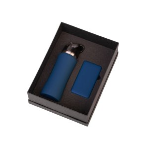 Подарочный набор с бутылкой для воды и повербанком С2, 10000 mAh, темно-синий