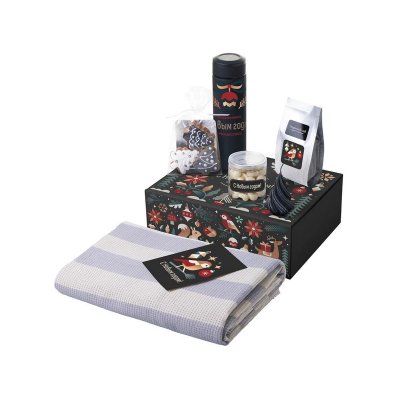 Подарочный набор c пледом, термосом, свечой и миндалем, черный